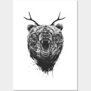 Angry bear with antlers Posters and Art